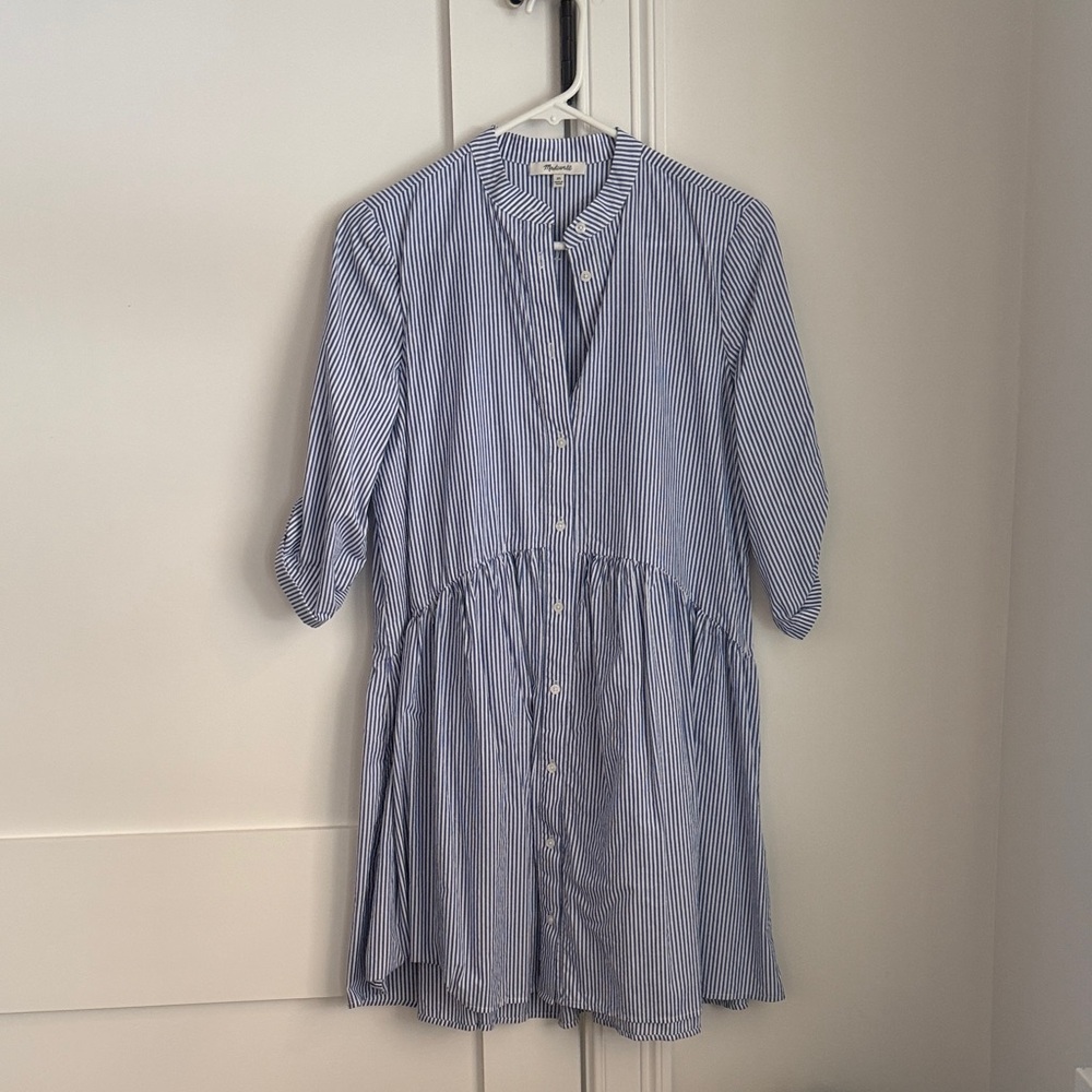 Madewell Navy Pinstripe Long Sleeve Dress